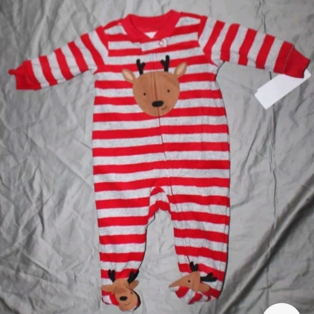 Carter's Just One You Baby Boys' Reindeer Striped Fleece Footed Pajama - Size NB